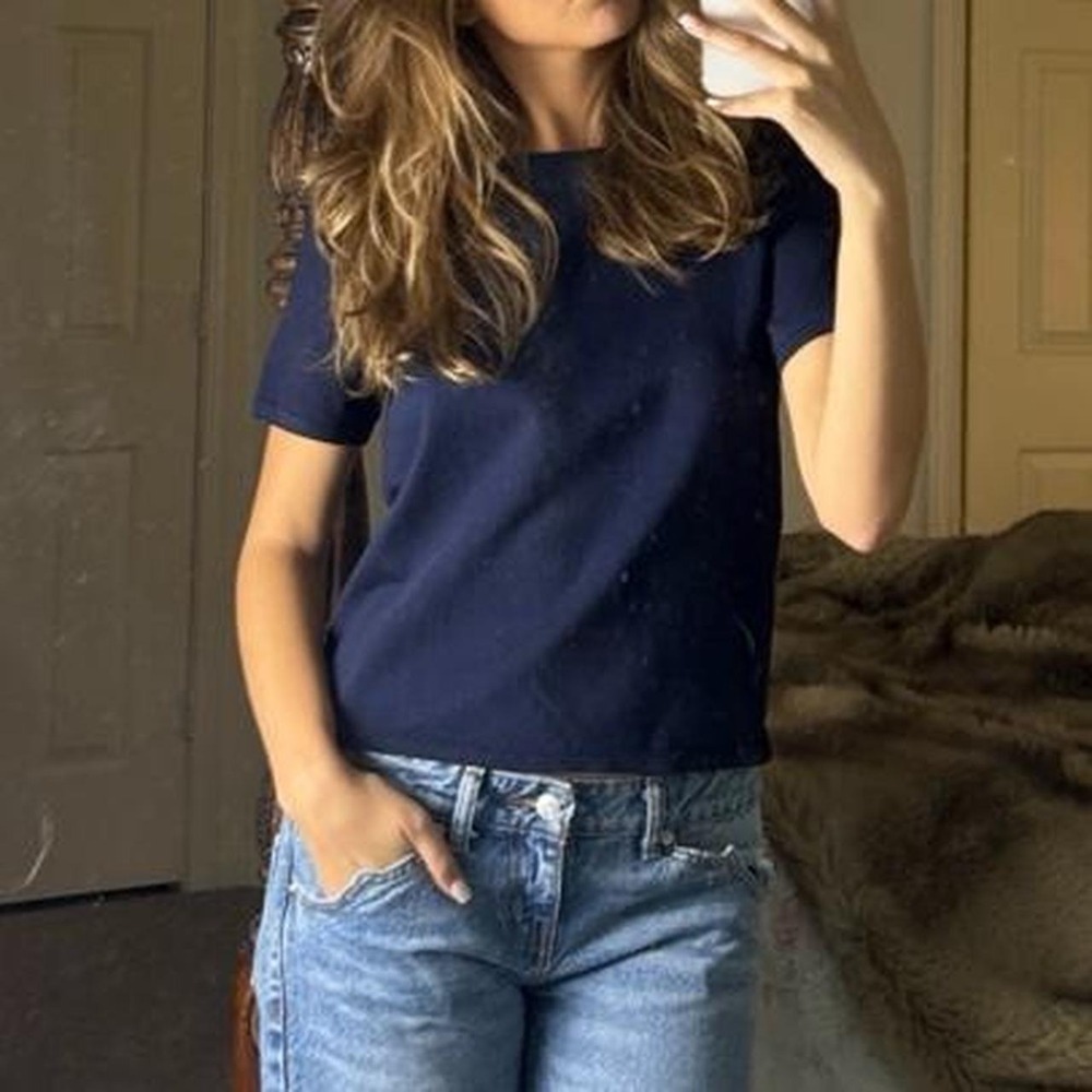vintage 90s Pendleton navy silk blend short sleeve top